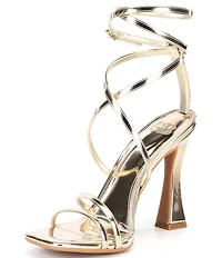 GB Golden-Hour Patent Metallic Strappy Ankle Strap Dress Sandals