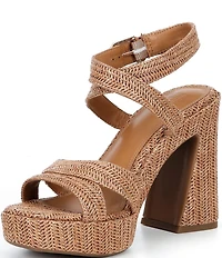 GB Happy-Hour Raffia Platform Ankle Strap Dress Sandals