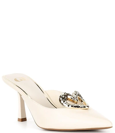 GB Heart-Eyes Leather Heart Ornament Dress Mules