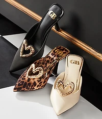 GB Heart-Eyes Leather Heart Ornament Dress Mules