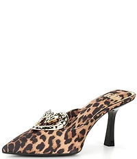 GB Heart-Eyes Leopard Print Satin Heart Ornament Dress Mules