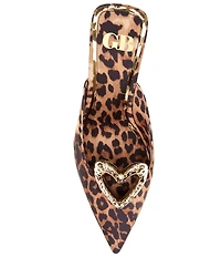 GB Heart-Eyes Leopard Print Satin Heart Ornament Dress Mules