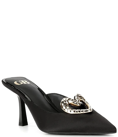 GB Heart-Eyes Satin Heart Ornament Dress Mules
