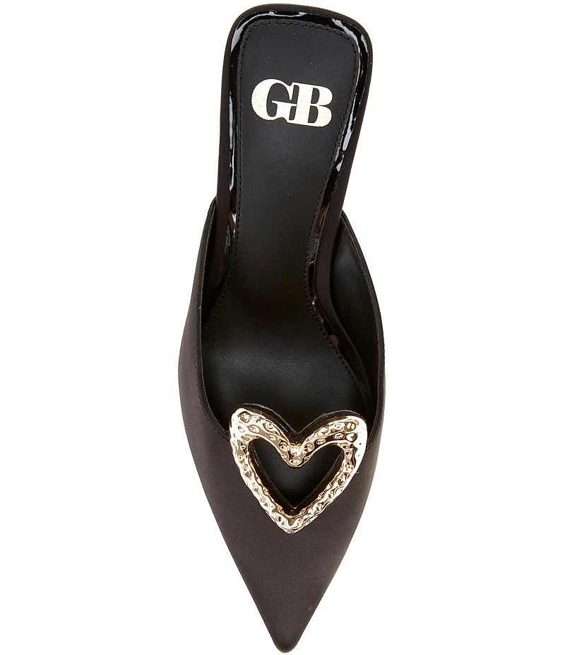 GB Heart-Eyes Satin Heart Ornament Dress Mules