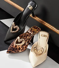 GB Heart-Eyes Satin Heart Ornament Dress Mules