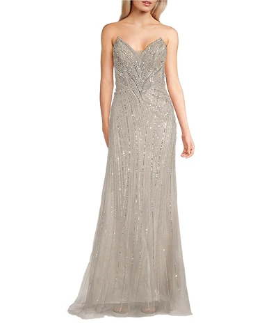 GB Horn Neck Strapless Beaded Mermaid Long Dress