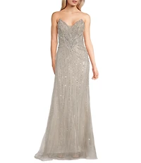 GB Horn Neck Strapless Beaded Mermaid Dress