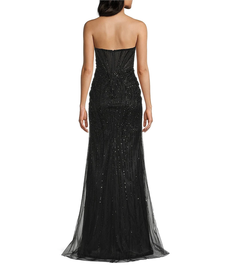 GB Horn Neck Strapless Beaded Mermaid Dress