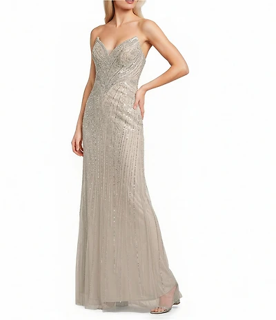 GB Horn Neck Strapless Beaded Mermaid Long Dress