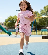 GB Little Girls Knit Rosebud Pattern Cropped T-Shirt