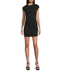 GB Knit Ruched Crew Neck Short Sleeve Bodycon Mini Dress