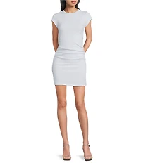 GB Knit Ruched Crew Neck Short Sleeve Bodycon Mini Dress
