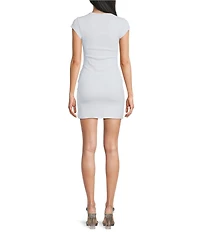 GB Knit Ruched Crew Neck Short Sleeve Bodycon Mini Dress