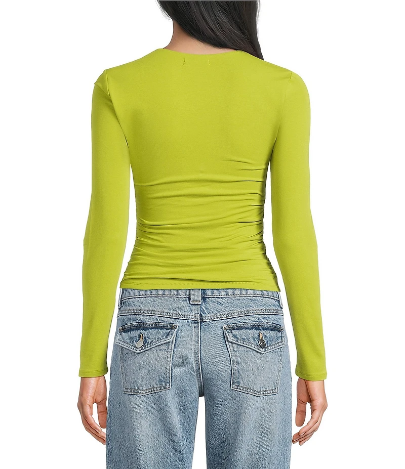 GB Knit Ruched Long Sleeve Square Neck Tee
