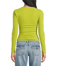 GB Knit Ruched Long Sleeve Square Neck Tee