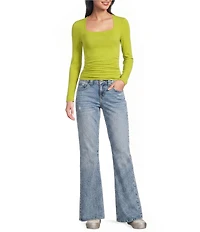 GB Knit Ruched Long Sleeve Square Neck Tee
