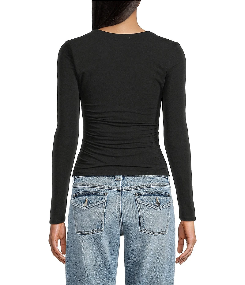 GB Knit Ruched Long Sleeve Square Neck Tee