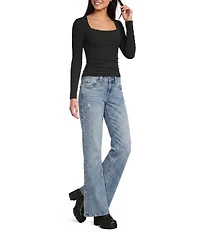 GB Knit Ruched Long Sleeve Square Neck Tee