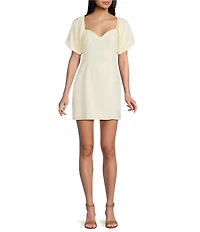 GB Linen Blend Short Puff Sleeve Mini Dress