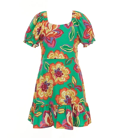 GB Little Girls Floral Print Puff Sleeve Tiered Dress