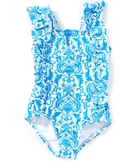 GB Little Girls Double Ruffle Printed One-Piece Swimsuit