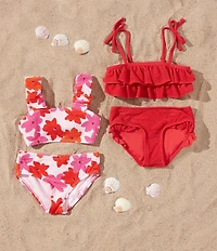 GB Little Girls Floral Scrunch Bungee Strap 2-Piece Swimsuit