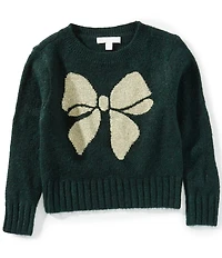 GB Little Girls Long Sleeve Glitter Bow Sweater