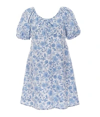GB Little Girls Short Sleeve Maxi Lurex Floral & Seashell Print Dress