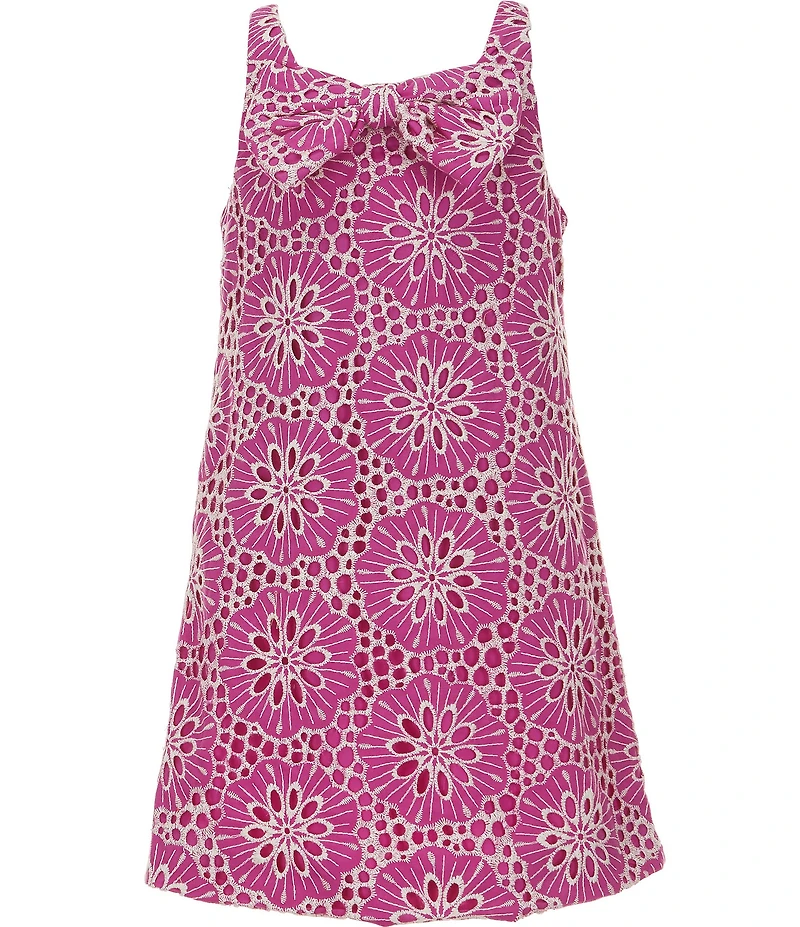 GB Little Girls Sleeveless Bow Front Eyelet Shift Dress