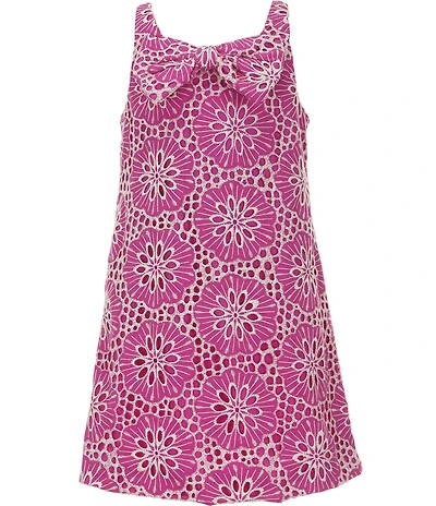 GB Little Girls Sleeveless Bow Front Eyelet Shift Dress
