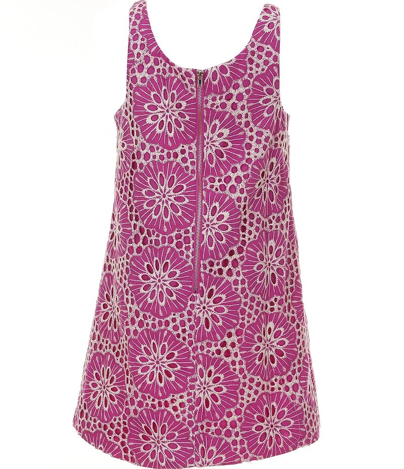GB Little Girls Sleeveless Bow Front Eyelet Shift Dress