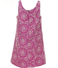 GB Little Girls Sleeveless Bow Front Eyelet Shift Dress
