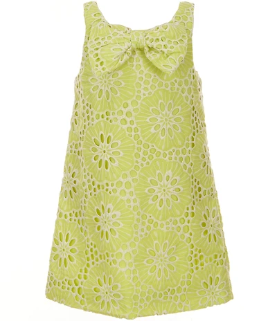 GB Little Girls Sleeveless Bow Front Eyelet Shift Dress