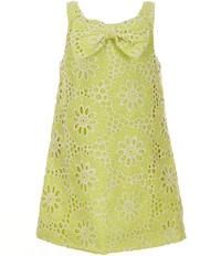 GB Little Girls Sleeveless Bow Front Eyelet Shift Dress