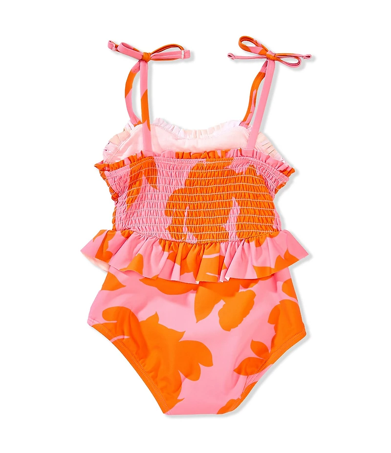 GB Little Girls Smocked Tie Strap One-Piece Swimsuit