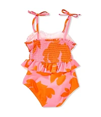 GB Little Girls Smocked Tie Strap One-Piece Swimsuit