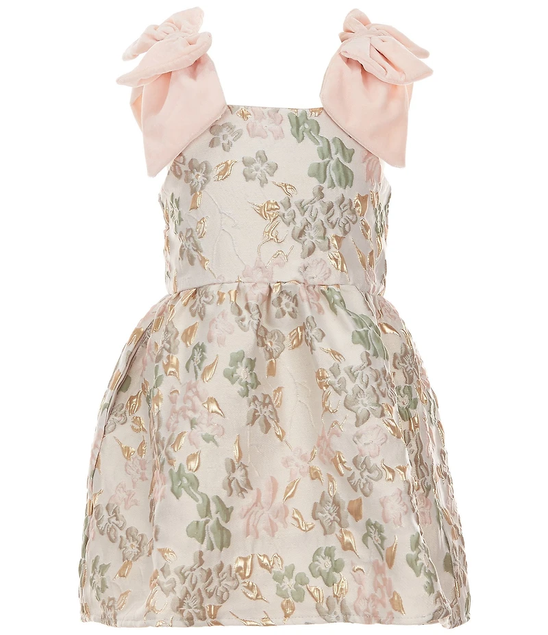 GB Little Girls Baroque Floral Bow Strap Dress