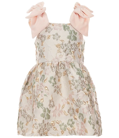 GB Little Girls Baroque Floral Bow Strap Dress