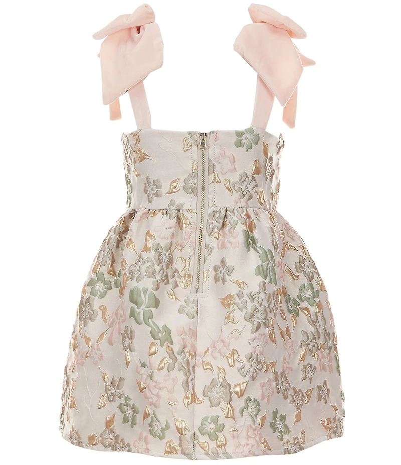 GB Little Girls Baroque Floral Bow Strap Dress