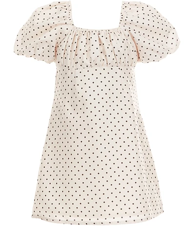 GB Little Girls Dotted Print Square Neck Ruched Empire Waist Puff Sleeve Dress
