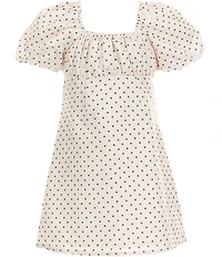 GB Little Girls Dotted Print Square Neck Ruched Empire Waist Puff Sleeve Dress