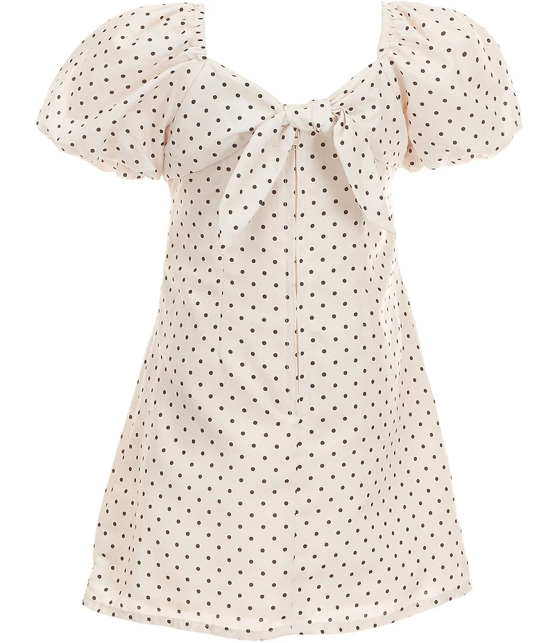 GB Little Girls Dotted Print Square Neck Ruched Empire Waist Puff Sleeve Dress