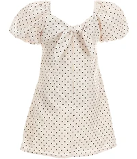 GB Little Girls Dotted Print Square Neck Ruched Empire Waist Puff Sleeve Dress