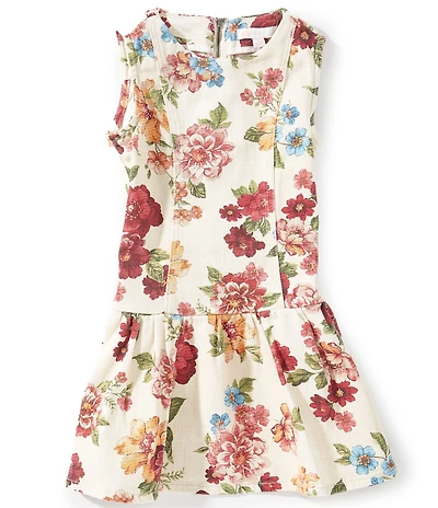 GB Little Girls Drop Waist Floral Denim Mini Dress