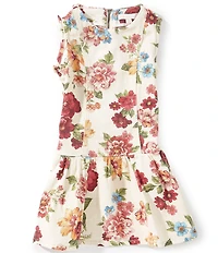 GB Little Girls Drop Waist Floral Denim Mini Dress