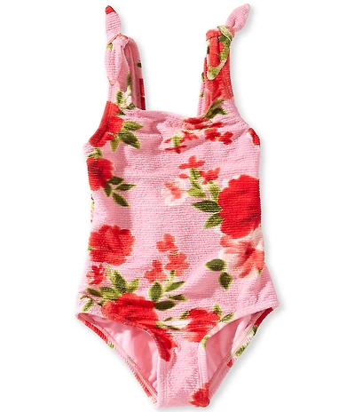 GB Little Girls Floral Print Scrunch One-Piece Swimsuit