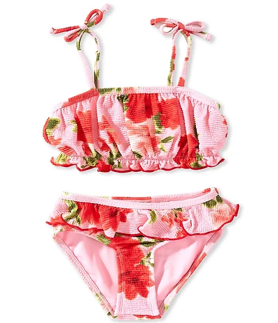 GB Little Girls Floral Print Shirred Bandeau Two Piece Swimsuit