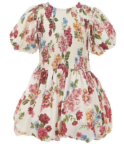 GB Little Girls Floral Short Sleeve Mini Bubble Dress