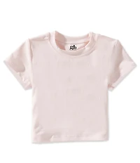 GB Little Girls Knit Solid Round Neck Boxy Cropped T-Shirt