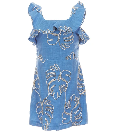 GB Little Girls Leaf Print Square Neck Ruffle Dress
